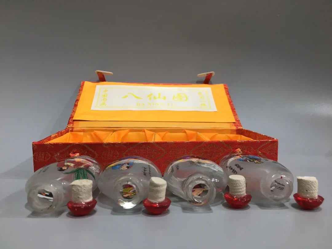 4PCS Chinese Inside Painted Glass Snuff Bottle - Eight Immortals, with Storage Box