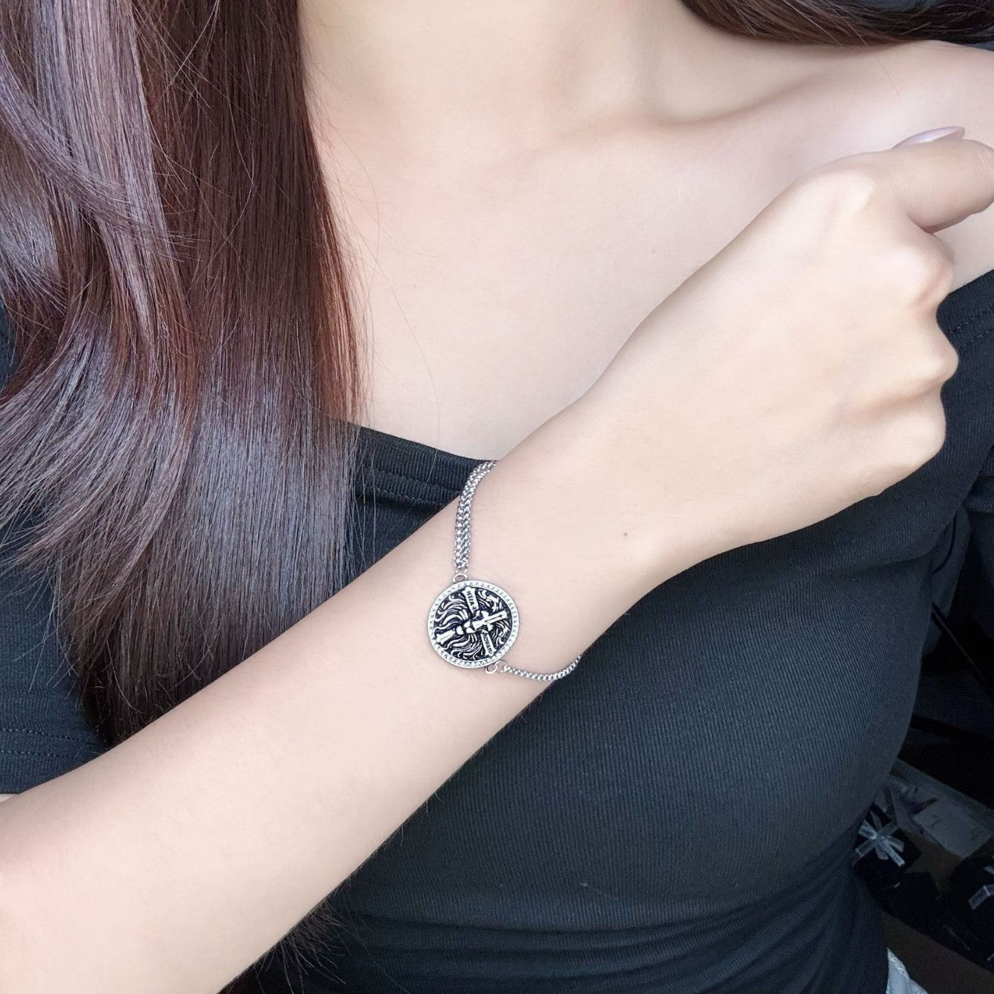 Retro New-style Round Cross Lion Bracelet