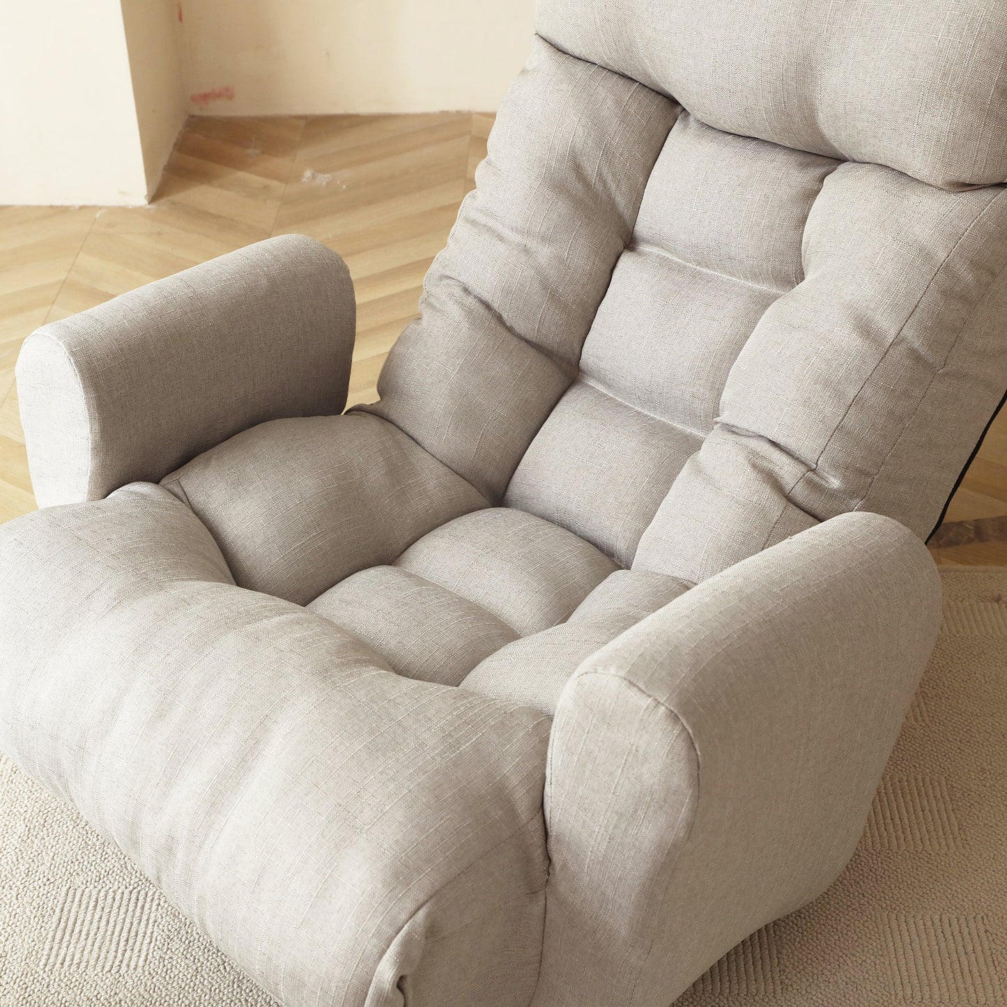 Floor Gaming Lounge Chair Swivel 360 Linen Gray 5-Position Adjustable 31x43 In