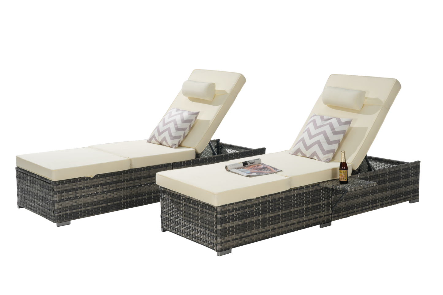 Outdoor Chaise Lounge Set PE Rattan 2 Piece Beige
