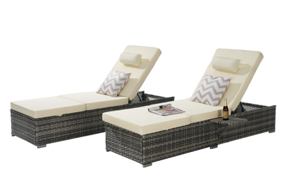 Outdoor Chaise Lounge Set PE Rattan 2 Piece Beige