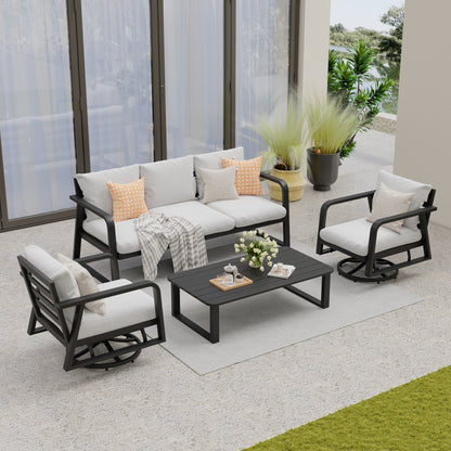 4 Piece Aluminum Patio Sofa Set Dark Gray Swivel Rocker