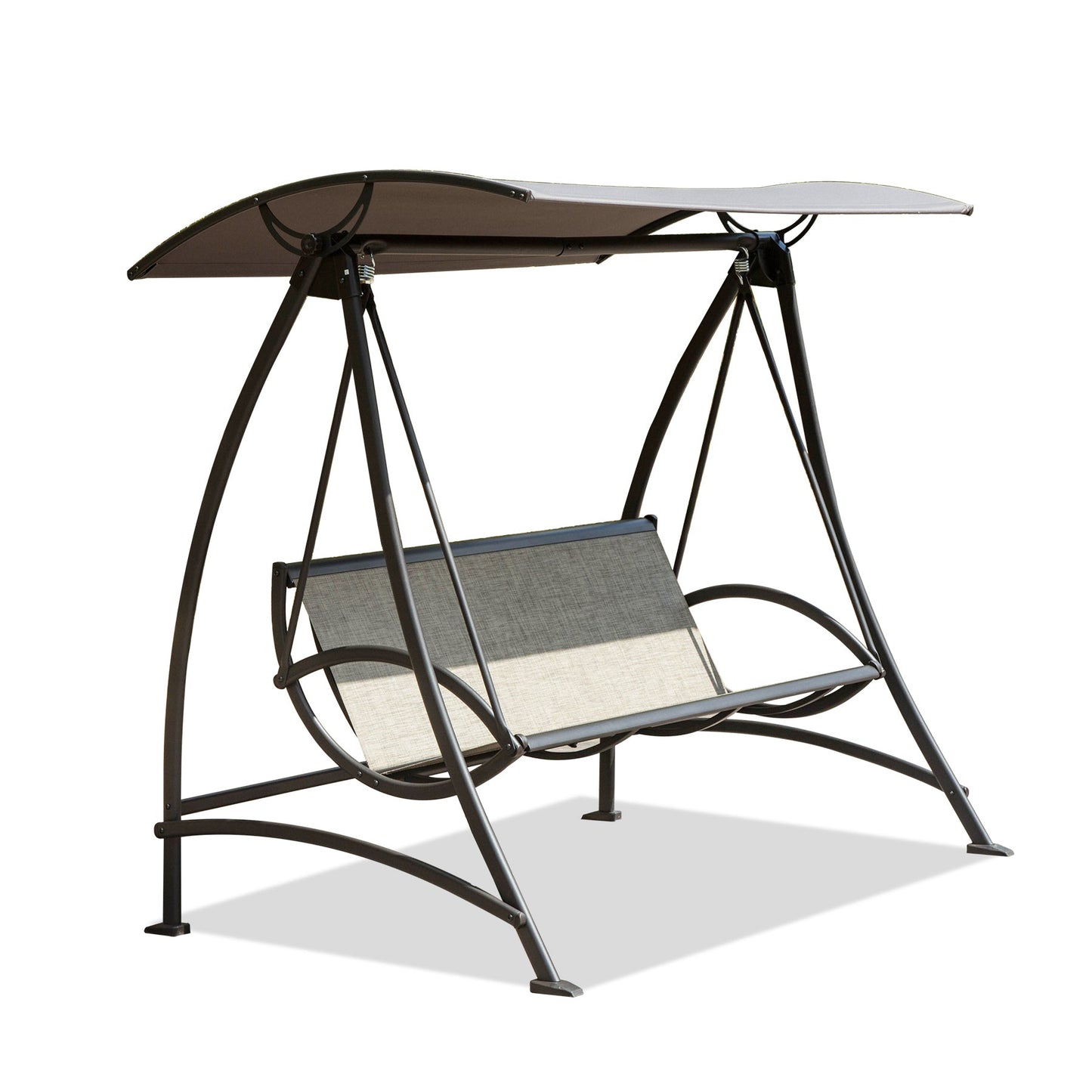 Outdoor Porch Swing 3-Seat Steel Textilene Dark Brown Canopy 73x52 In 970 LB