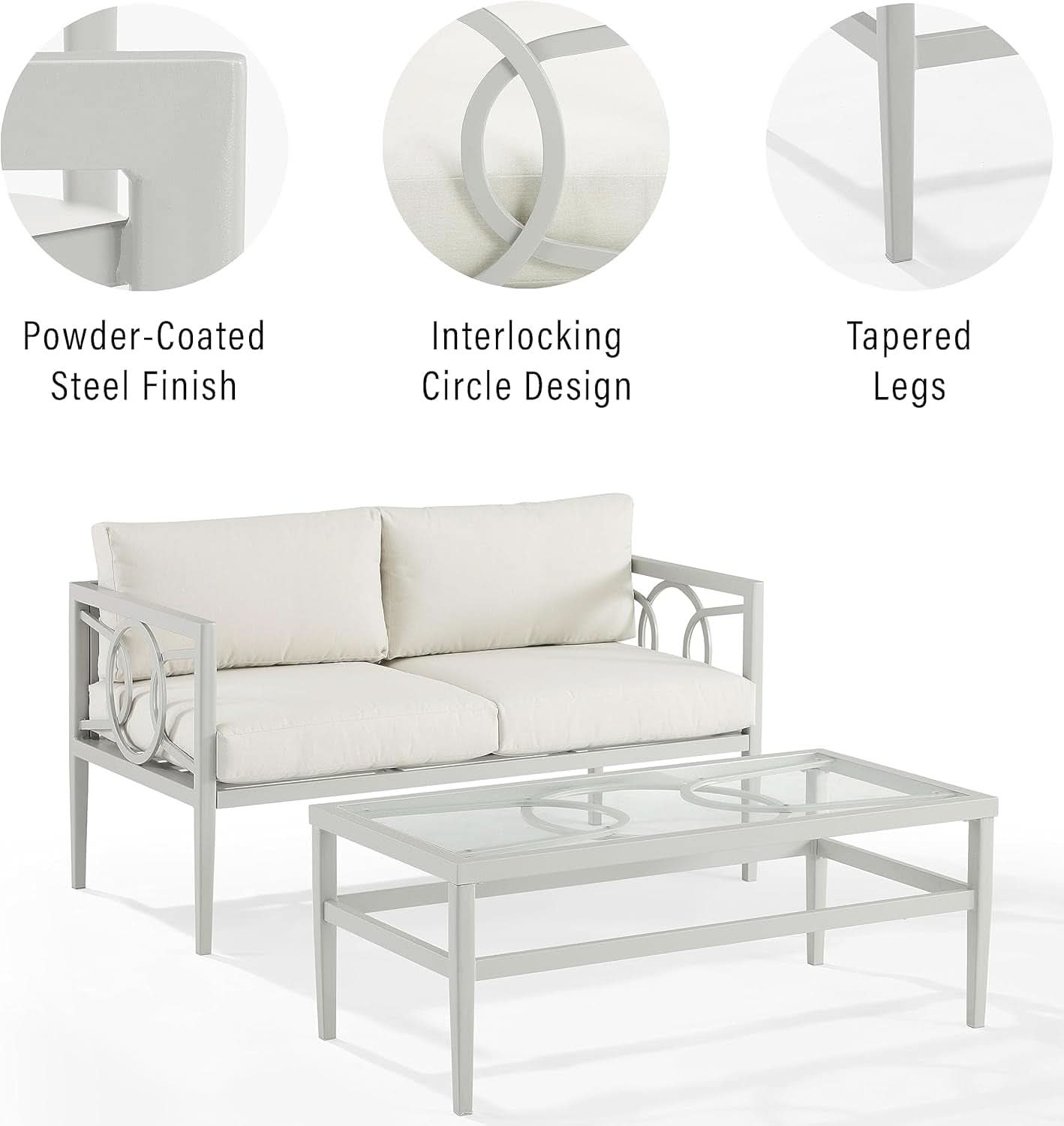 2 Piece Outdoor Coffee Table And Loveseat Set Gray Frame Creme Cushions