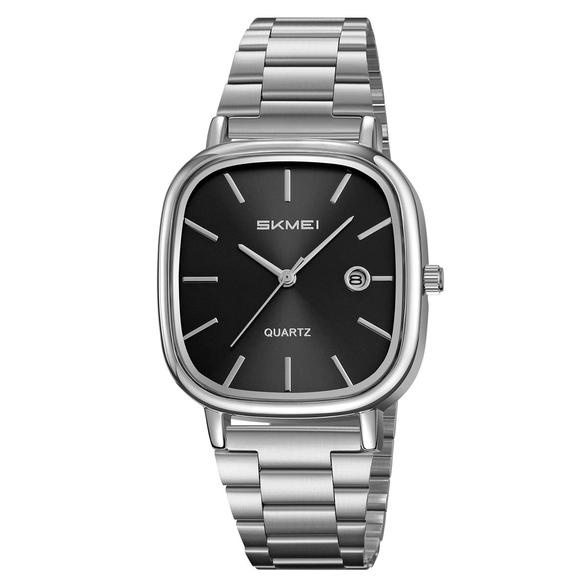 Retro Square-quartz Watch Mens Business Steel-band Calendar Wristwatch