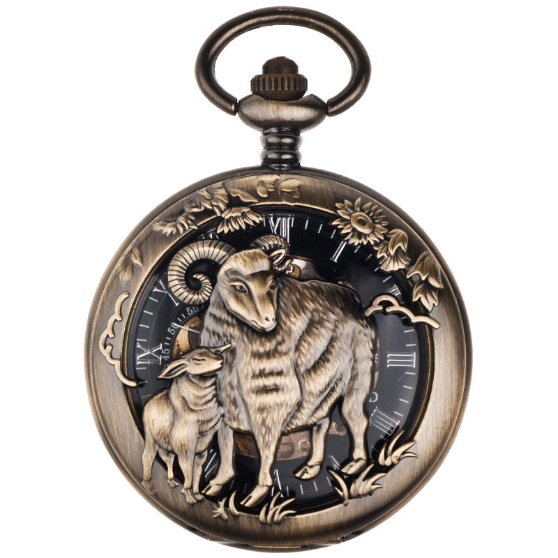 12-zodiac-animal Relief Mechanical Skeleton Watch With Roman Numeral Dial