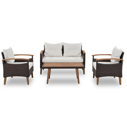 Outdoor Rattan Sofa Set 4 Piece Modular Beige