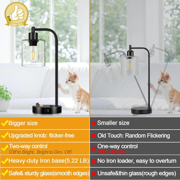 Set Of 2 Industrial Table Lamps With USB Ports And Stepless Dimming
