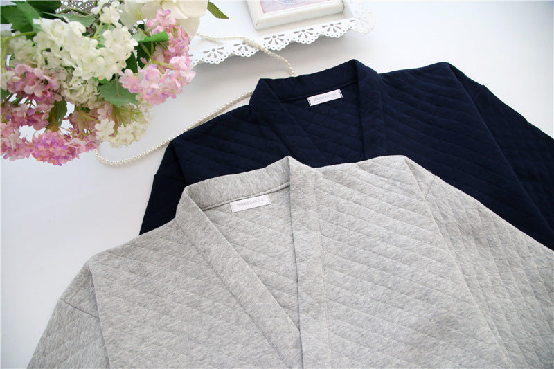 New Autumn Winter Mens Japanese-Style Pure Cotton Air-Layer Loungewear Set