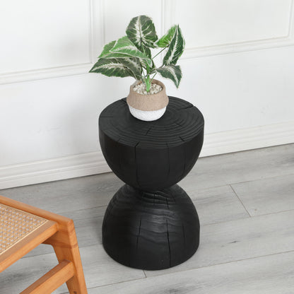 Solid Mango Wood Round Side Table, 12.2x18.11 in, Black, Burnt Vintage Look