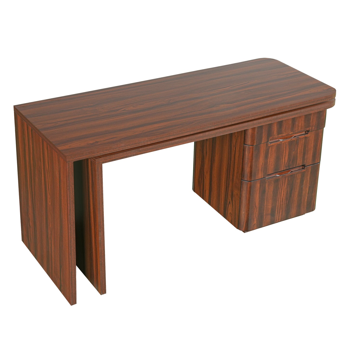 90' Modern L Shaped Desk in Walnut with 3 Drawers,360deg Wood Rotating Desk,Exe...