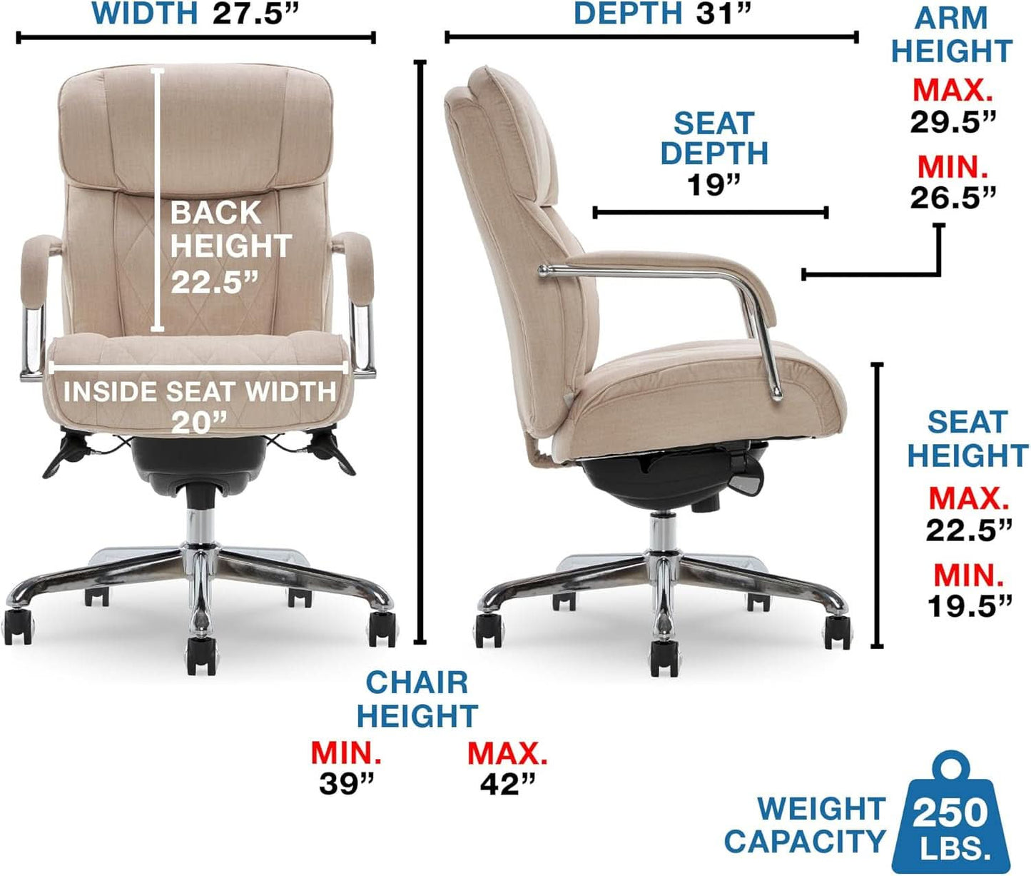 Quilted Leather Executive Office Chair With Lumbar Support Cream