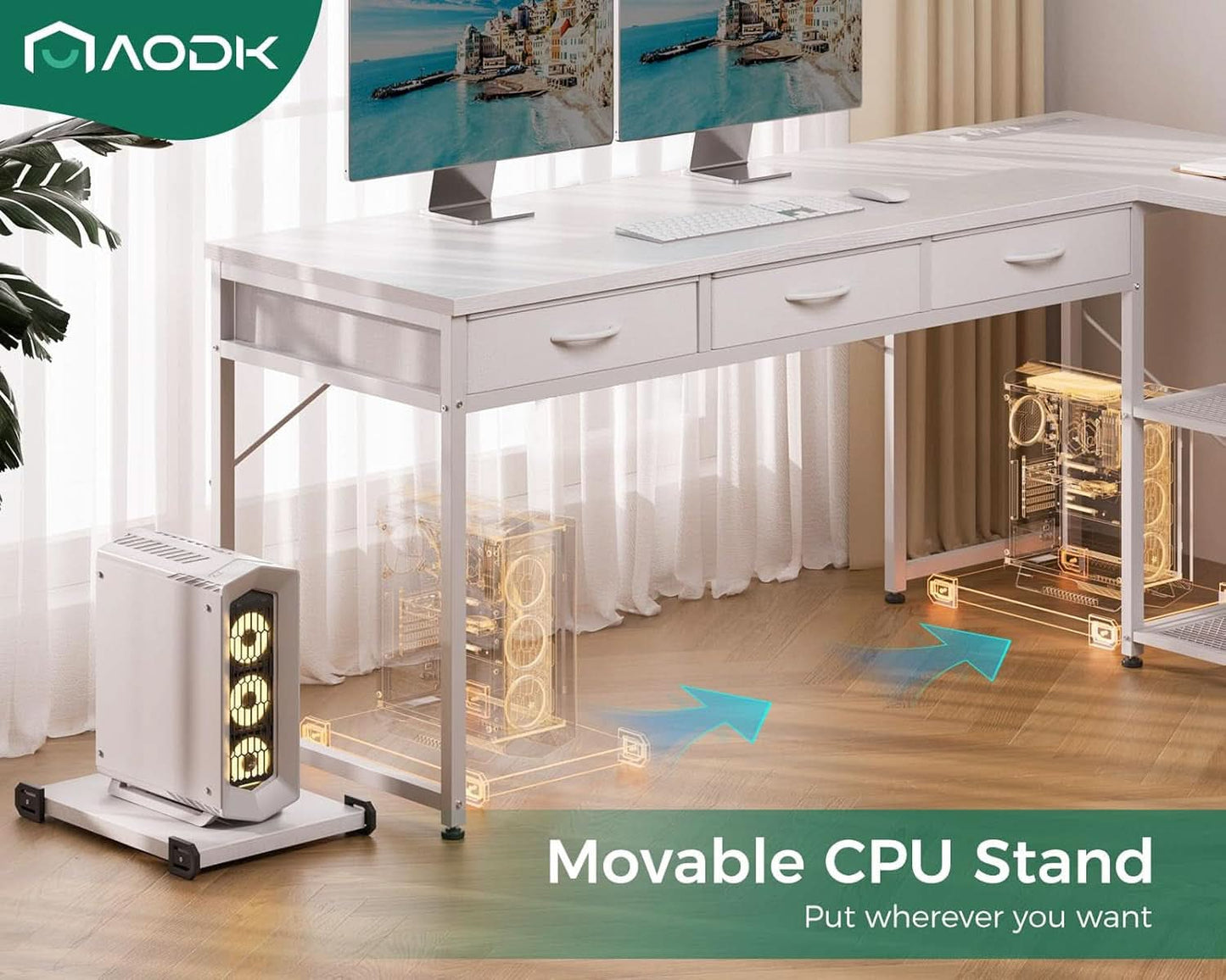 53In LShaped Computer Desk With Power Outlets Home Office