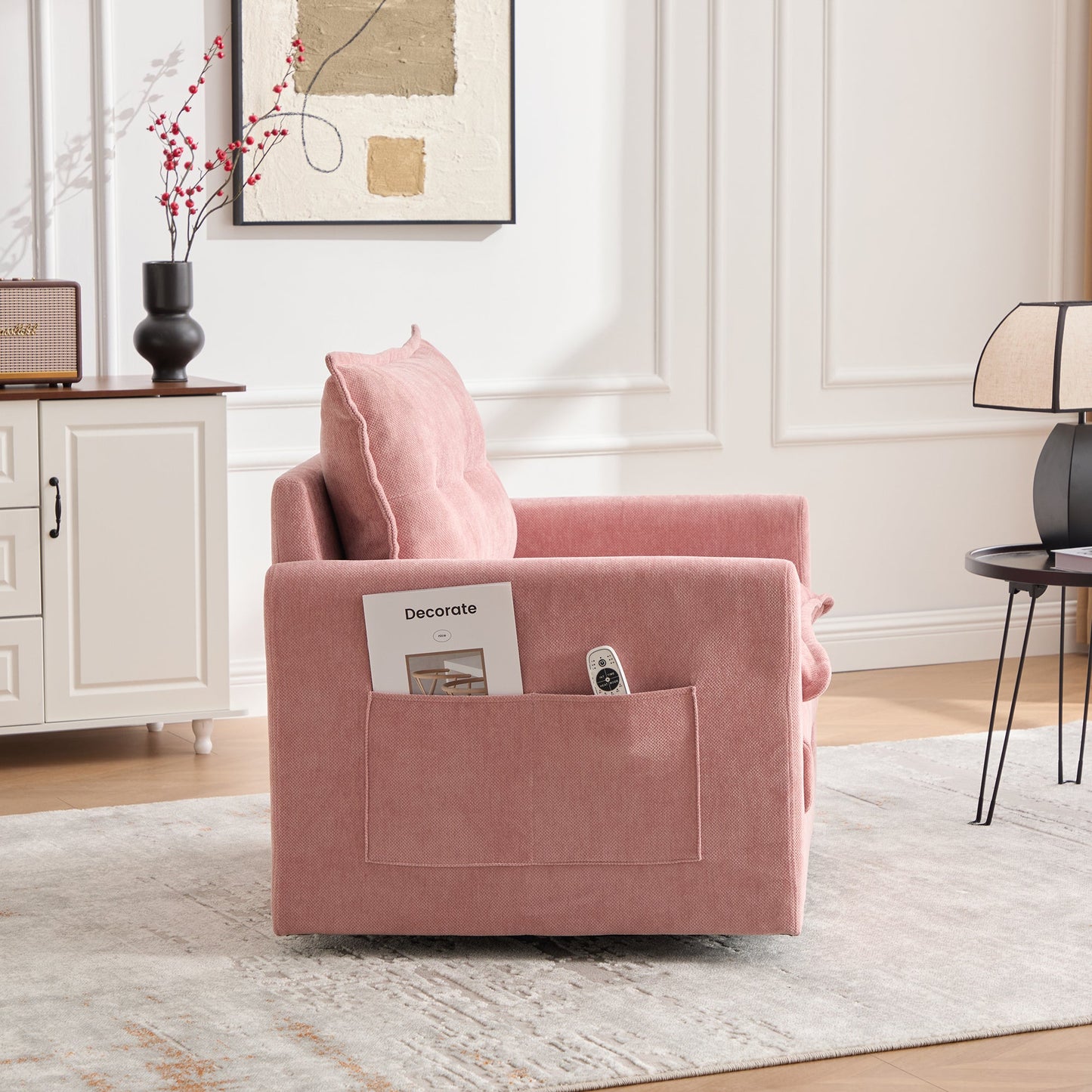 Accent Chair Swivel Barrel Chenille Pink Memory Foam