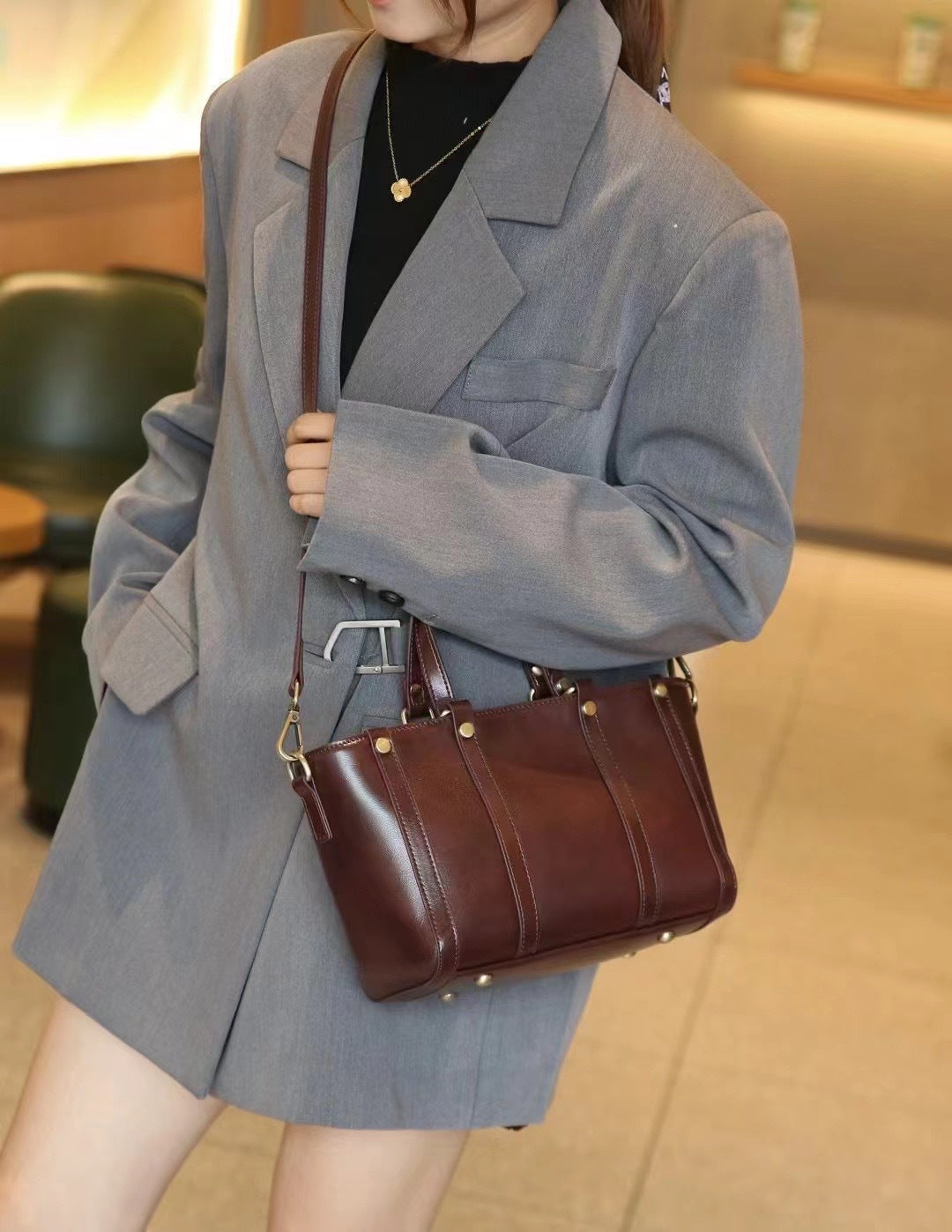 Baidie Leather Women's Bags Cross-Border Customizable New Handbag First Layer Cowhide Large Capacity Shoulder Messenger Tote Bag