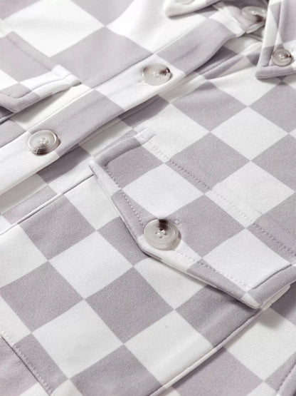 Checkerboard Flap Pocket Button Front Shacket