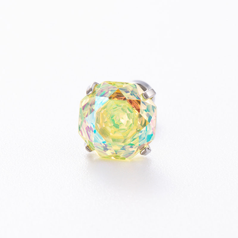 High-end, Brilliantly Reflective Octagonal Millennium Rose-cut Cubic Zirconia Stud Earrings