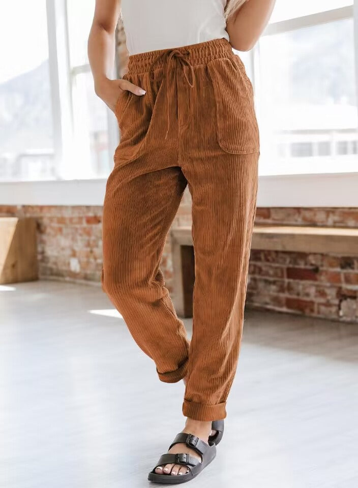 European And American Casual Pants Fashion Solid Color Corduroy Wide-leg Pants Women's Pants