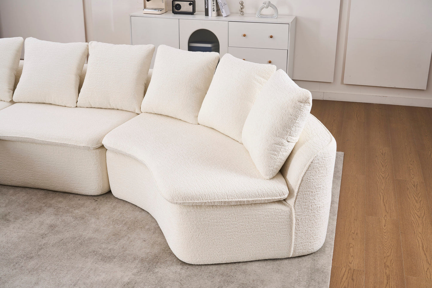 Sectional Sofa U-Shape Chenille Milk White 10 Seat Modular 128 In