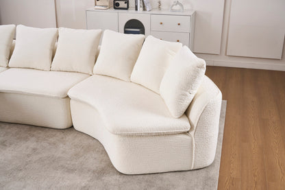 Sectional Sofa U-Shape Chenille Milk White 10 Seat Modular 128 In
