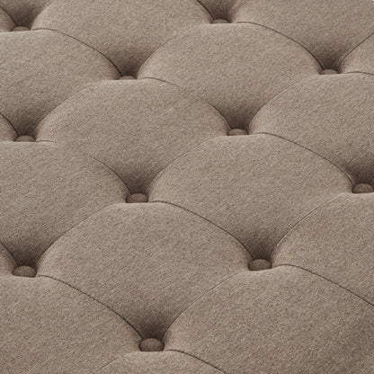 Large Square Storage Ottoman Button Tufted Wooden Legs Linen, 30x30x18