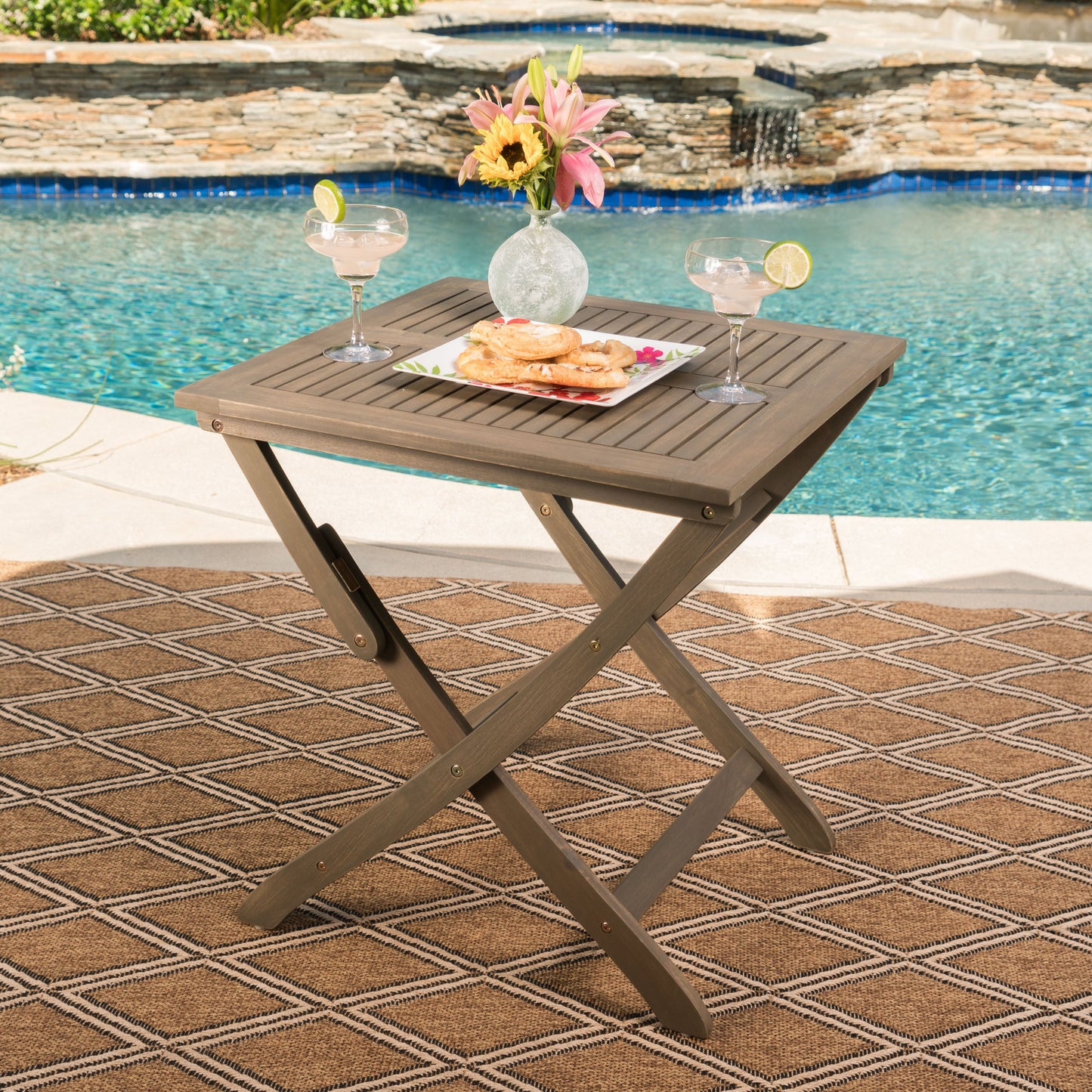 Outdoor Bistro Table Folding Acacia Wood Gray 25.5