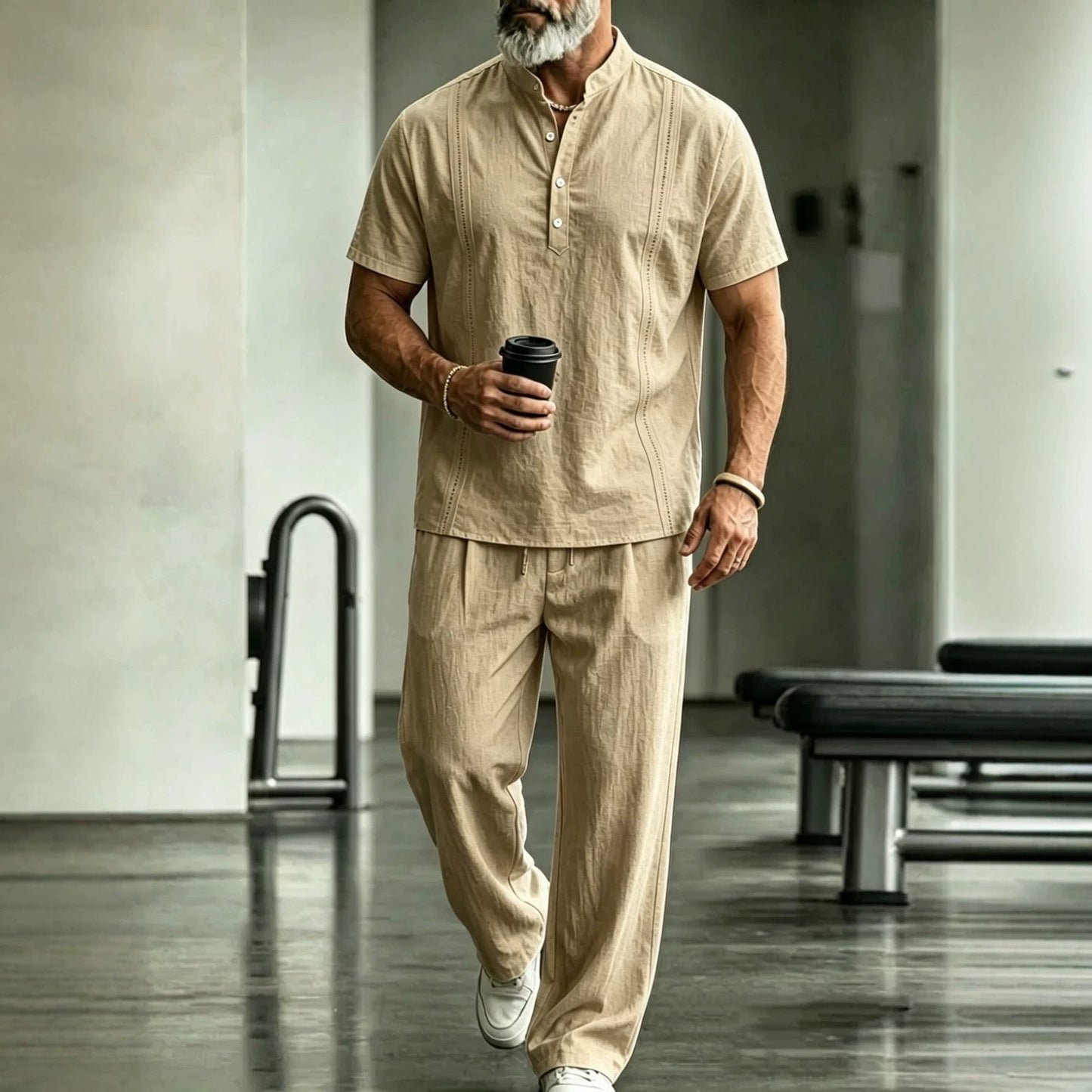 Mens Casual Short-Sleeve Shirt And Pants Set
