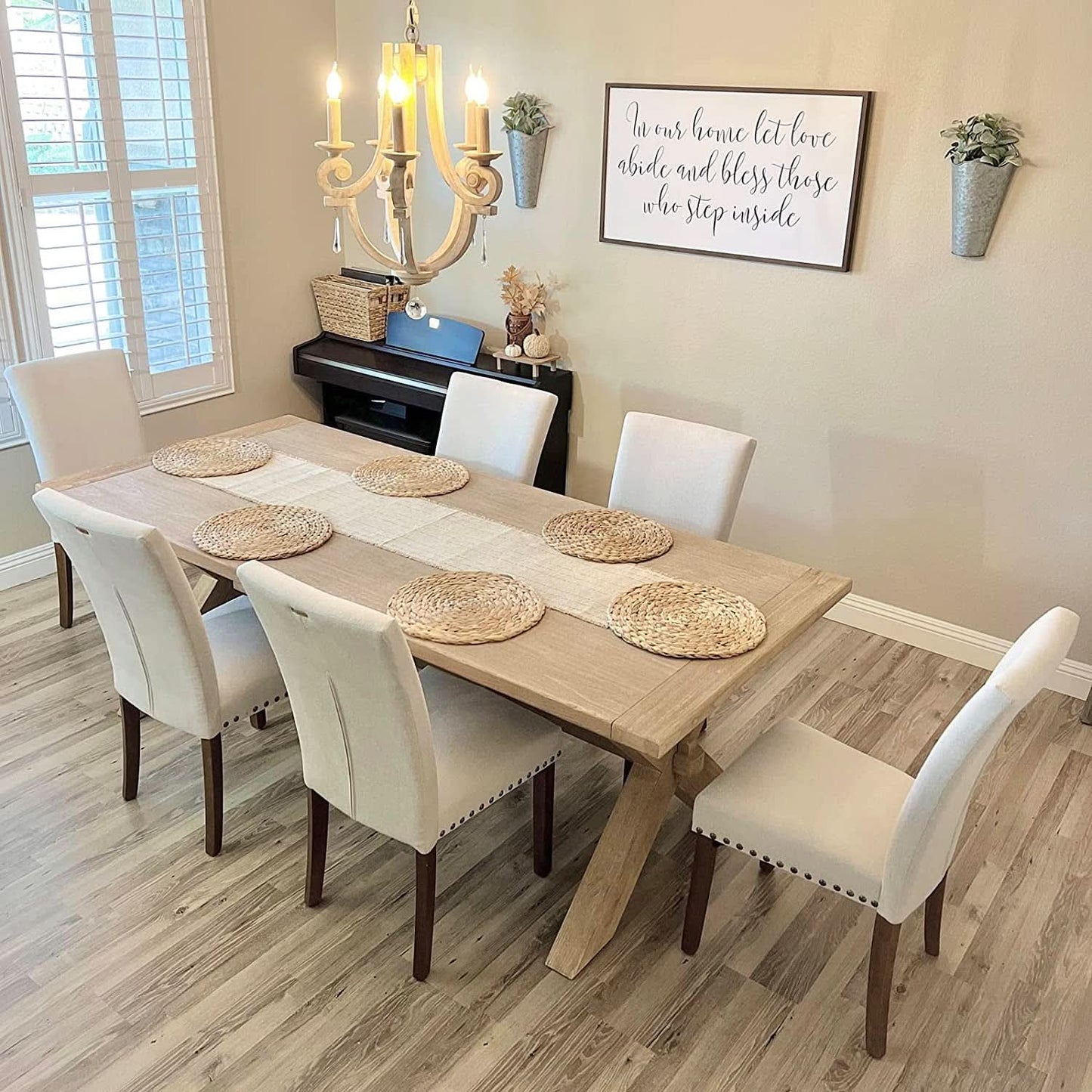 Beige Upholstered Parsons Chair With Nailhead Trim