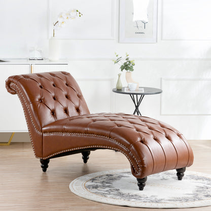 Brown PU Tufted Armless Chaise Lounge with Foam Seating and Birch Legs