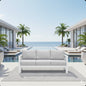 Outdoor Aluminum Sofa 3 Seat 74in White Cushions