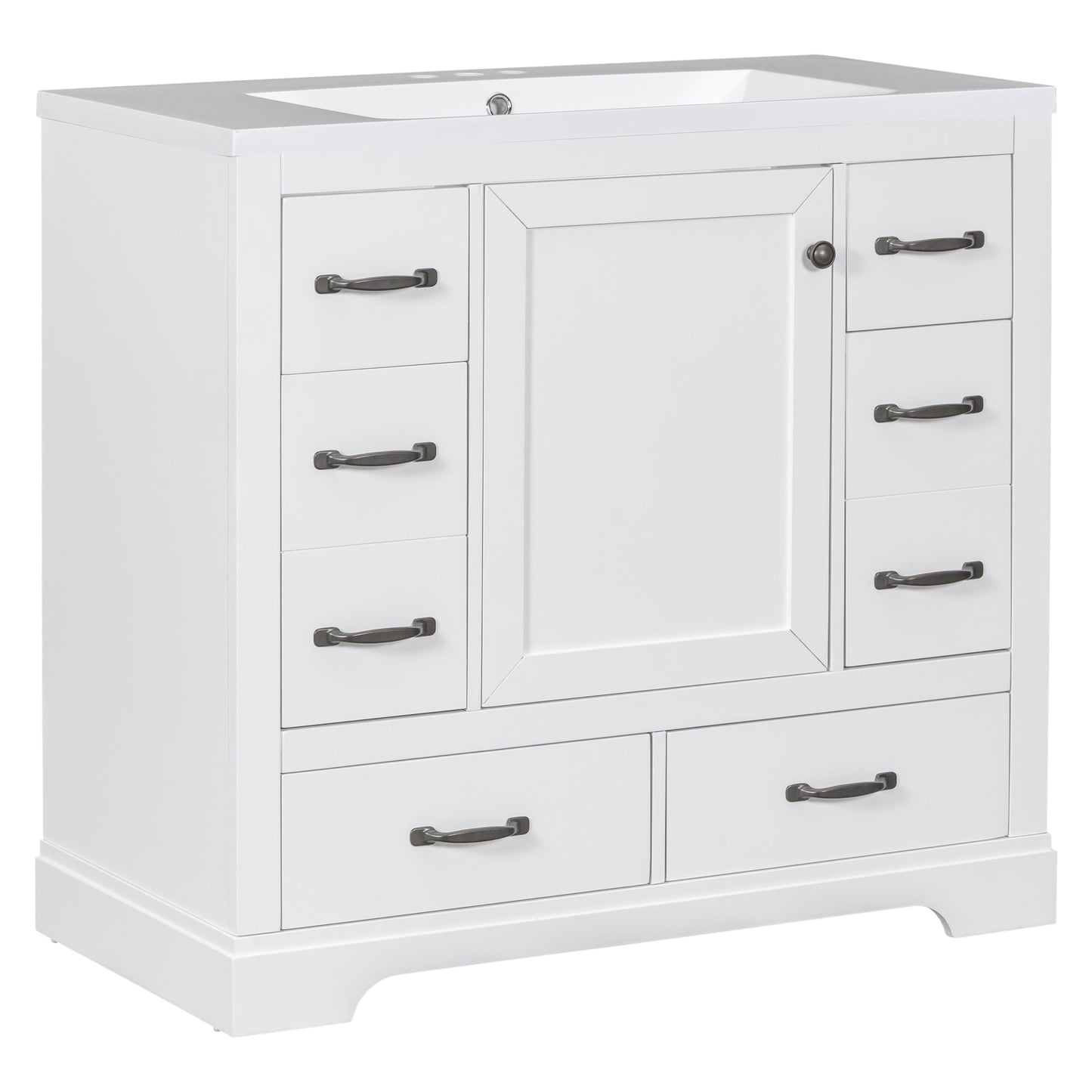 36' Bathroom Vanity with Sink Combo, Six Drawers, Multi-Functional Drawer Div...