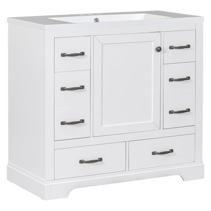 36' Bathroom Vanity with Sink Combo, Six Drawers, Multi-Functional Drawer Div...
