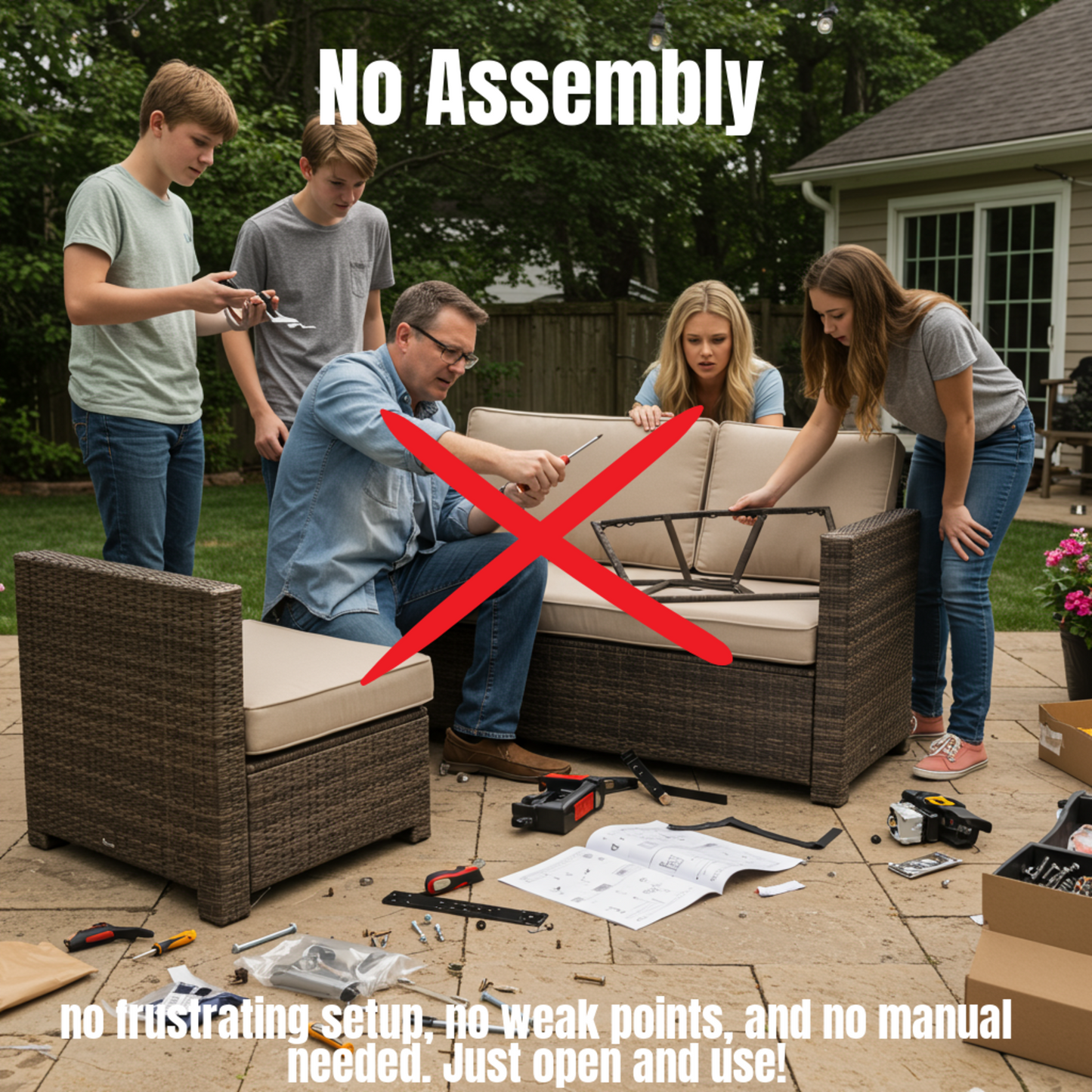 Outdoor Sectional Set HDPE Wicker Aluminum Brown Armless 2 Piece 300 LB