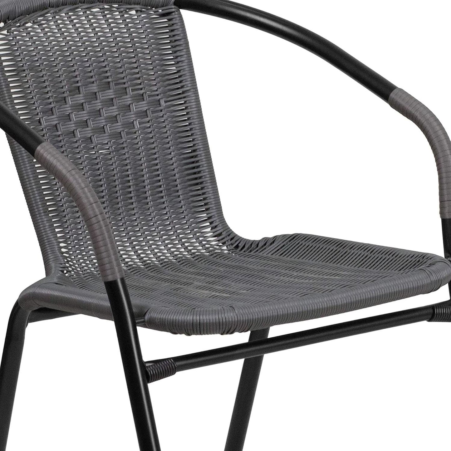 3-Piece Patio Dining Set With Round Glass Table And Stackable Rattan Chairs Gray