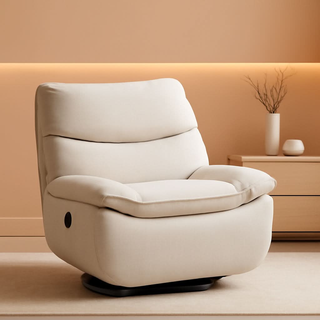 White Three Sixty Degree Swivel Rocker Recliner Chair