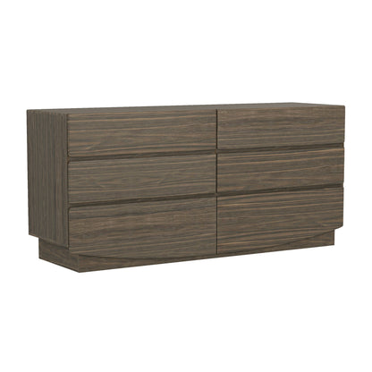 Dresser Minimalist 6-Drawer Walnut MDF Handleless Wood Grain 72x20 In