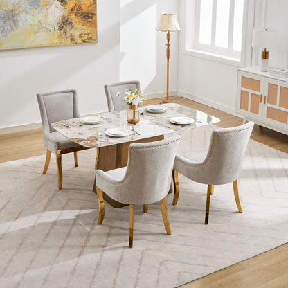 Chenille Dining Chairs, Modern Style with Curved Gold - Plated Legs & Rivet