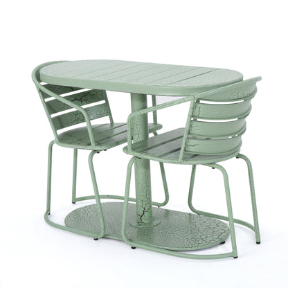 Outdoor Bistro Set Iron Green 3 Piece Oval Table 2 Chairs Matte Finish