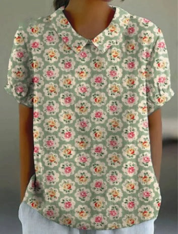 Stylish Digital-print Lapel Short-sleeve Shirt