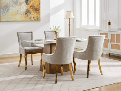 Chenille Dining Chairs, Modern Style with Curved Gold - Plated Legs & Rivet
