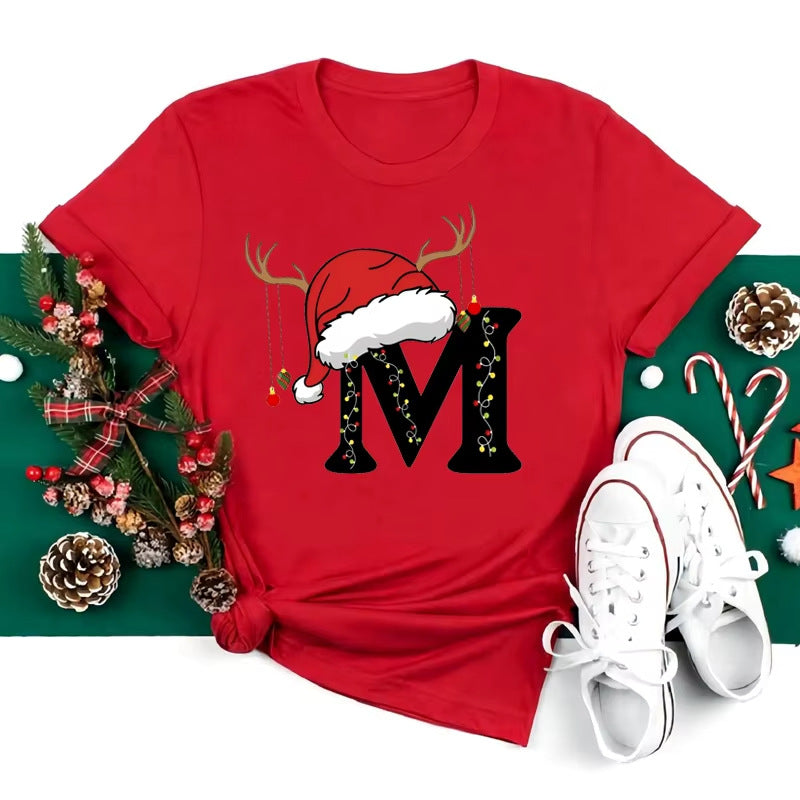 Red Loose T-Shirt Top With A Christmas Party Aesthetic