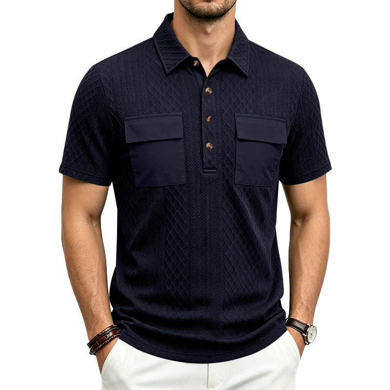 Mens Heavyweight Jacquard Lapel Polo Shirt