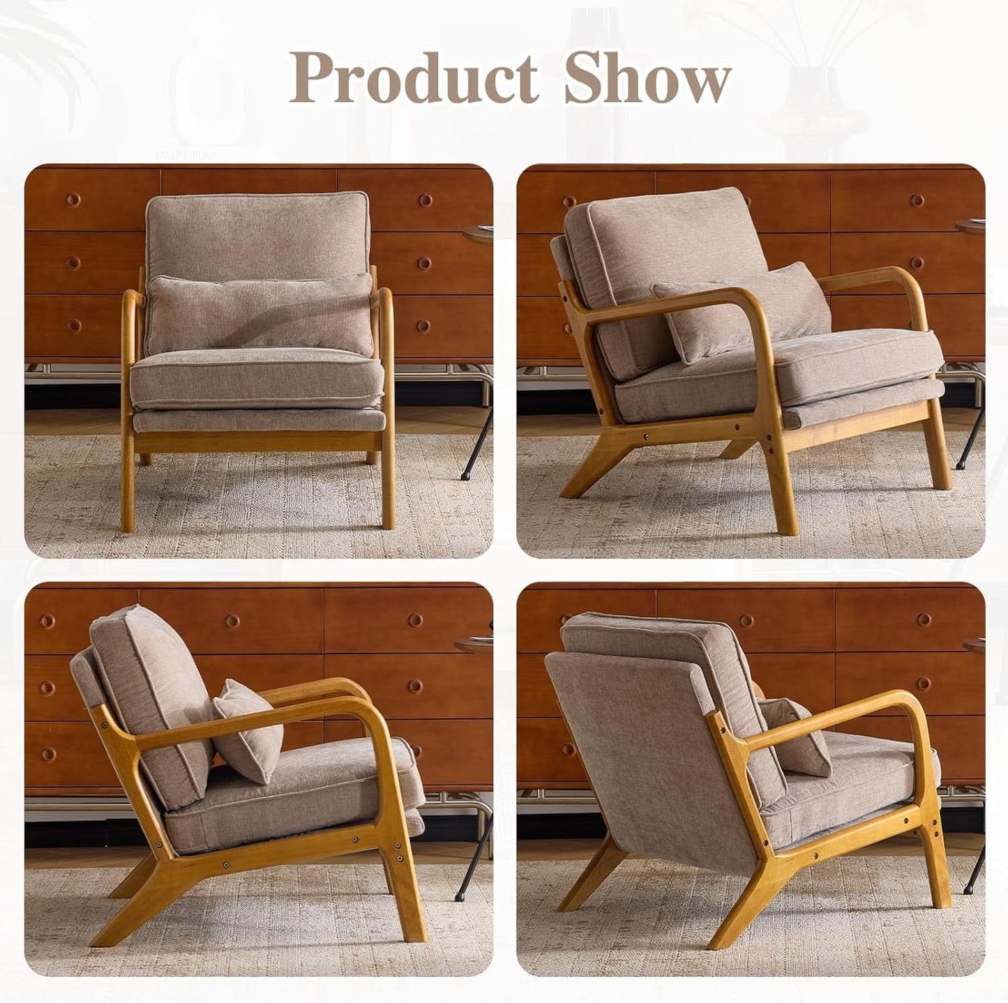Khaki Ergonomic Lumbar Pillow Contemporary Armchair