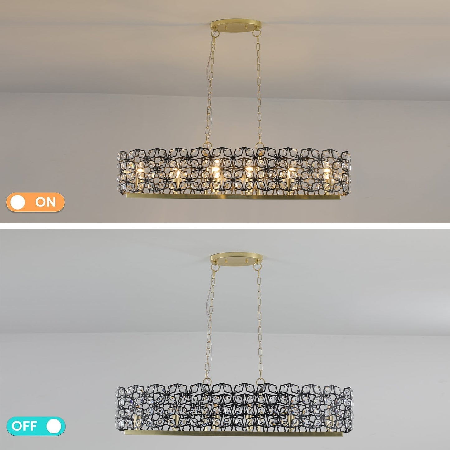 Chandelier Crystal Black Gold Geometric Modern Pendant 39 In
