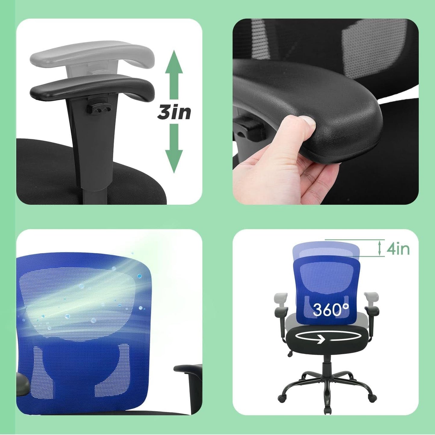 Big And Tall Office Chair 400 Lbs Lumbar Support Comfort