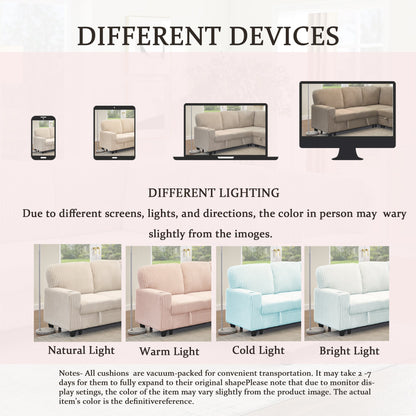 Sofa Bed L-Shape Corduroy Beige 5 Seat Pull-Out USB Ports 81 In
