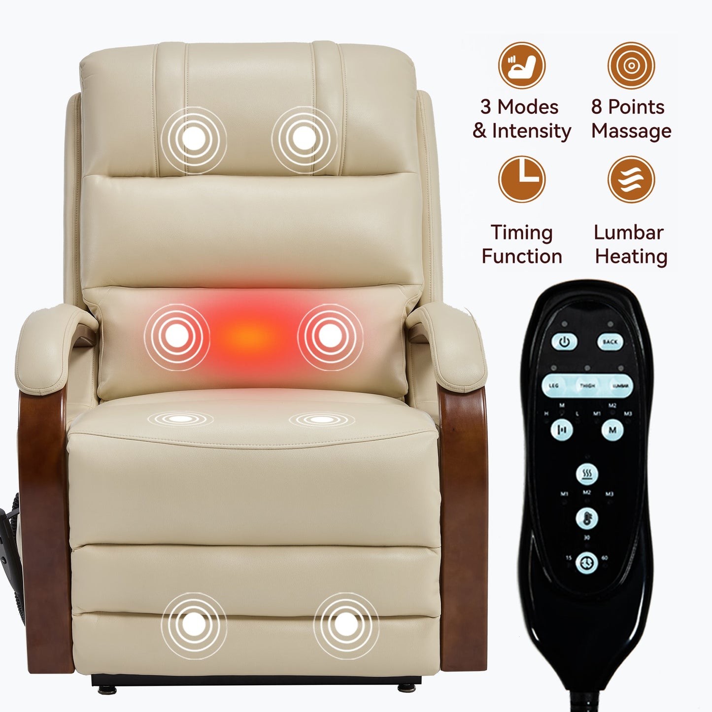 Lift Recliner Chair Power Chenille Beige Heat Massage 350lb