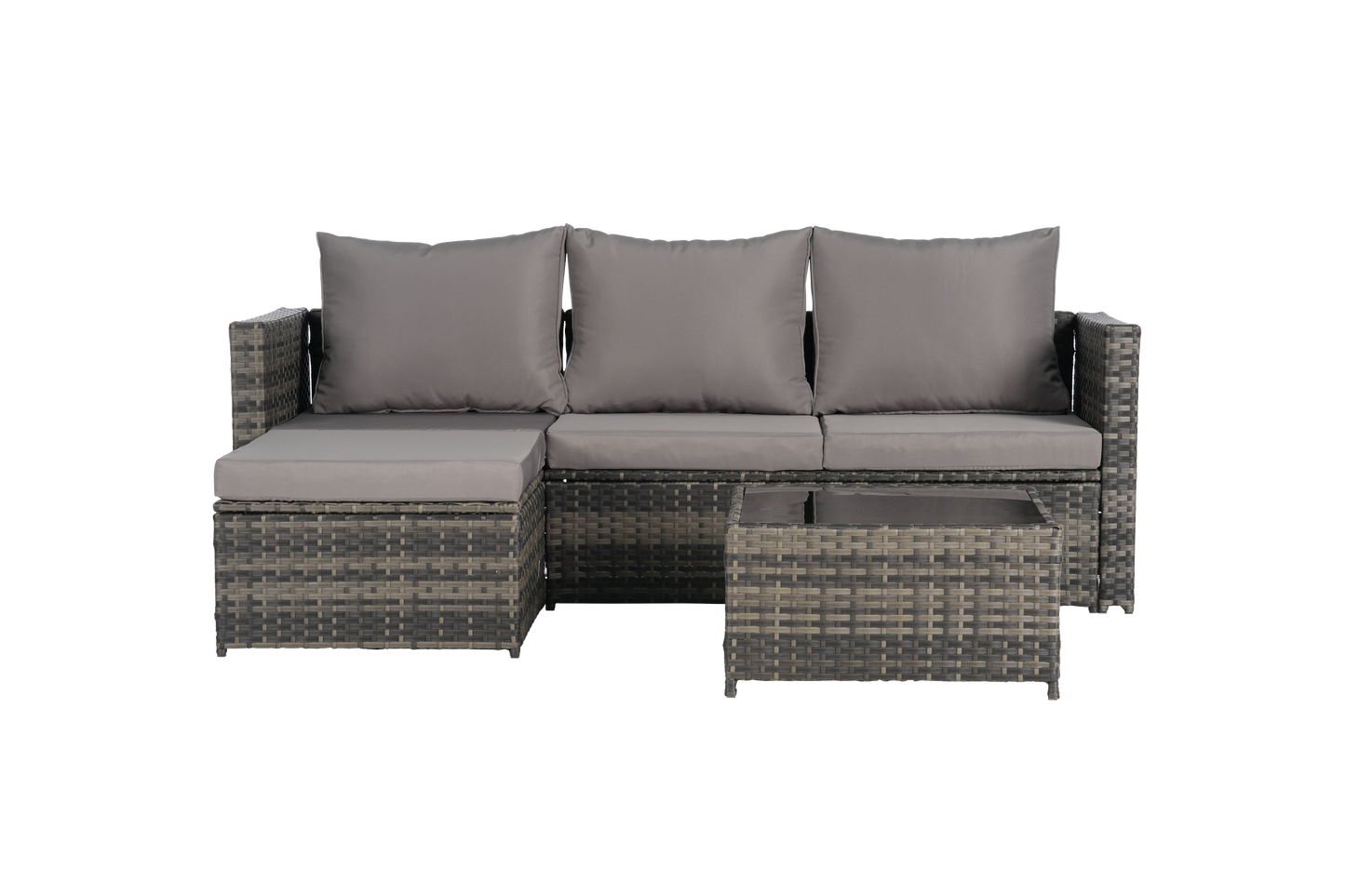 Outdoor Patio Set PE Rattan Metal Dark Gray 3 Piece Ottoman Table