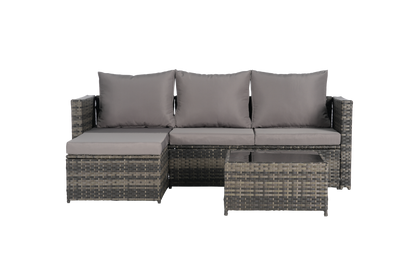 Outdoor Patio Set PE Rattan Metal Dark Gray 3 Piece Ottoman Table