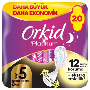 Orkid Platinum Gece Ekstra Plus (Boy 5) - Overnight Hygienic Pads for Women, Extra Absorbent & Comfortable Menstrual Protection